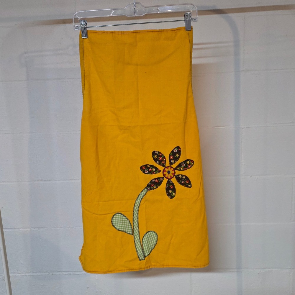 Vintage 70s Handmade Yellow Floral Applique Apron Gingham Trim Retro Cottagecore